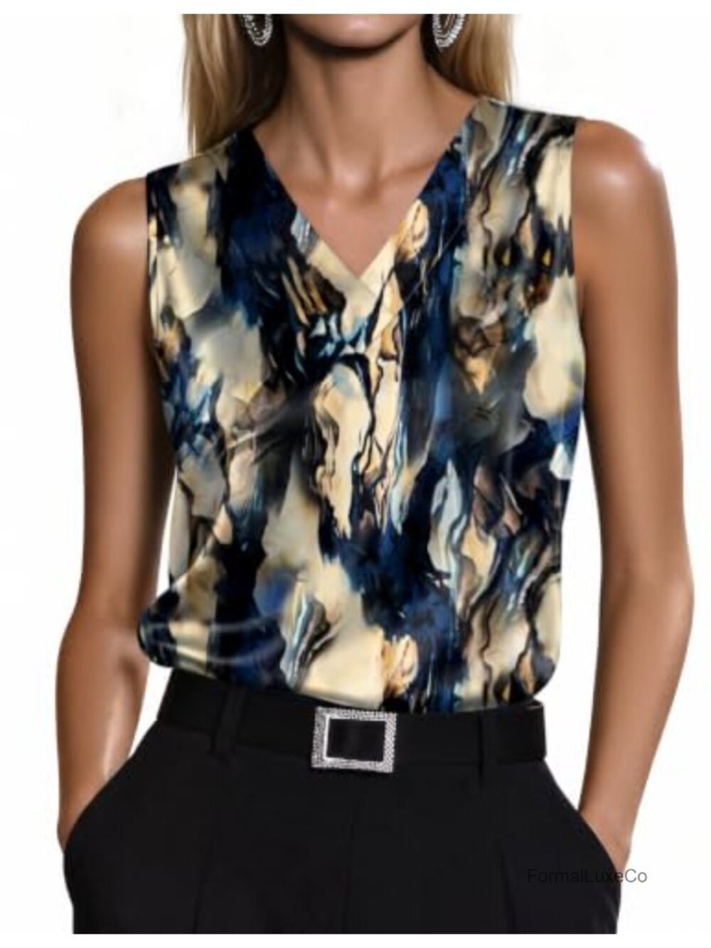 Satin Tank Top V Neck Sleeveless Camisole Blouse for Women Work Office